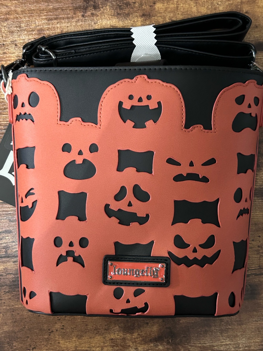 Loungefly Black and Orange Halloween Pumpkin Cutout Crossbody Bag